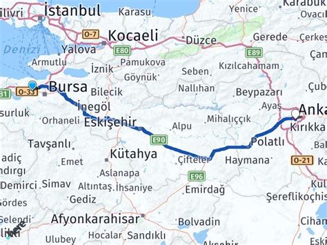 Ankara bursa uludağ arası kaç km